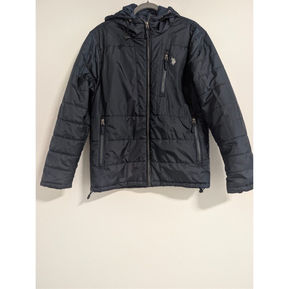 U.S. Polo Assn. Men's Black Solid Quilted Channel Hooded Puffer Jacket M